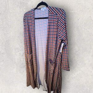 Lularoe Large Sarah Cardigan  Women’s Cover Up Red/White/Blue Checkered NWT